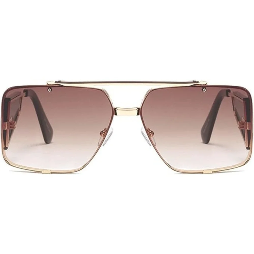 Oversized Square Sunglasses Women Gold Frame Gradient Brown‎ Lenses Fashion